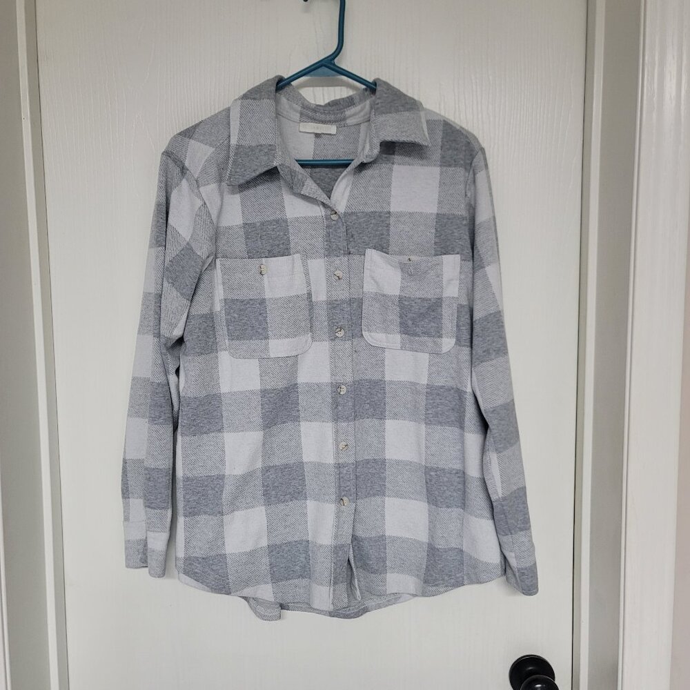 Womens grey and white plaid full button down shirt - size 1X